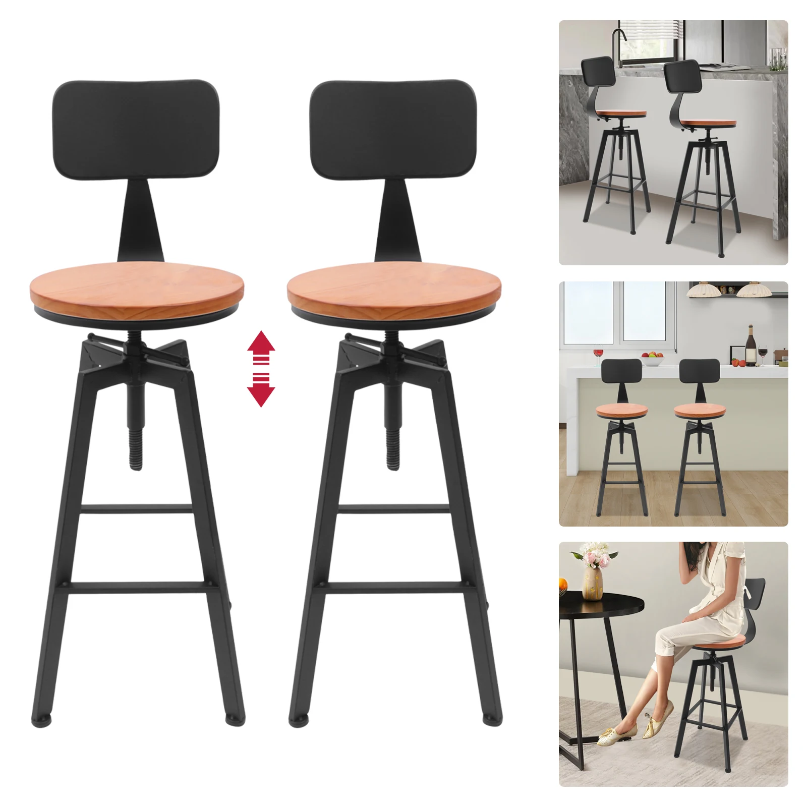 2 pièces tabourets de comptoir à hauteur réglable tabourets de Bar industriels Vintage tabourets de Bar pivotants 100kg portant pour les magasins, les Restaurants