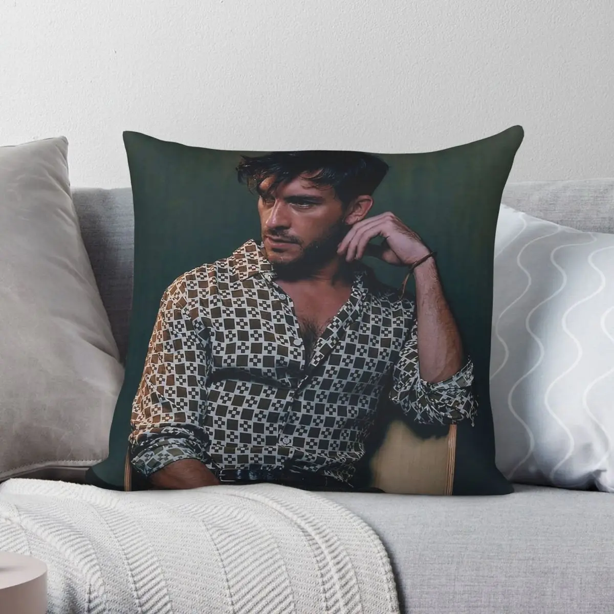 Jonathan Bailey Square Pillowcase Polyester Linen Velvet Printed Zip Decorative Home Cushion Cover