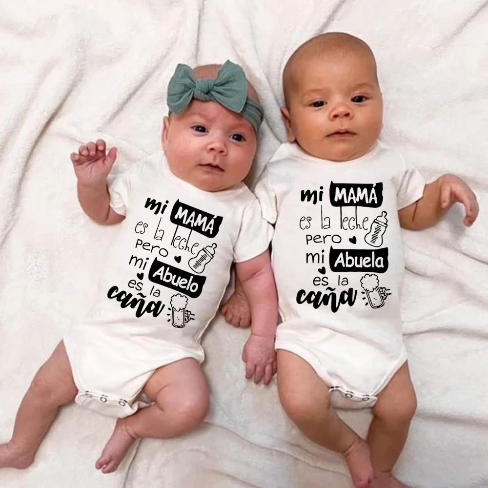 Mi Abuelo Abuela Printed Funny Newborn Baby Bodysuits Cotton Infant Short Sleeve Rompers Boys Girls Body Ropa Jumpsuit Playsuit