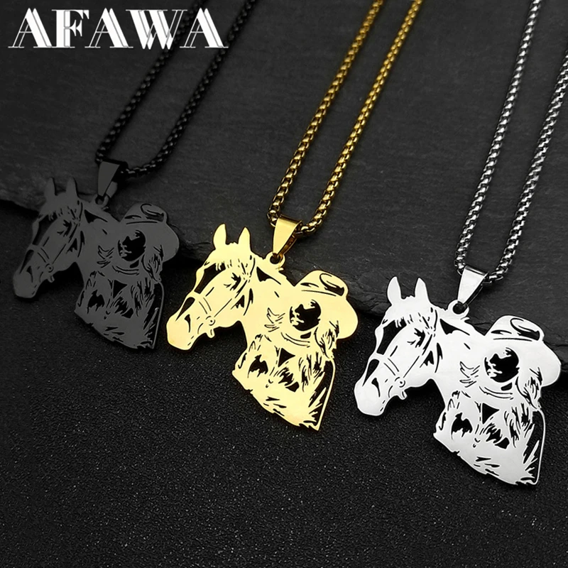 

Horse Animal Rider Girl Pendant Necklace for Men Women Stainless Steel Gold/Silver/Black Color Horses Lover Necklaces Jewelry