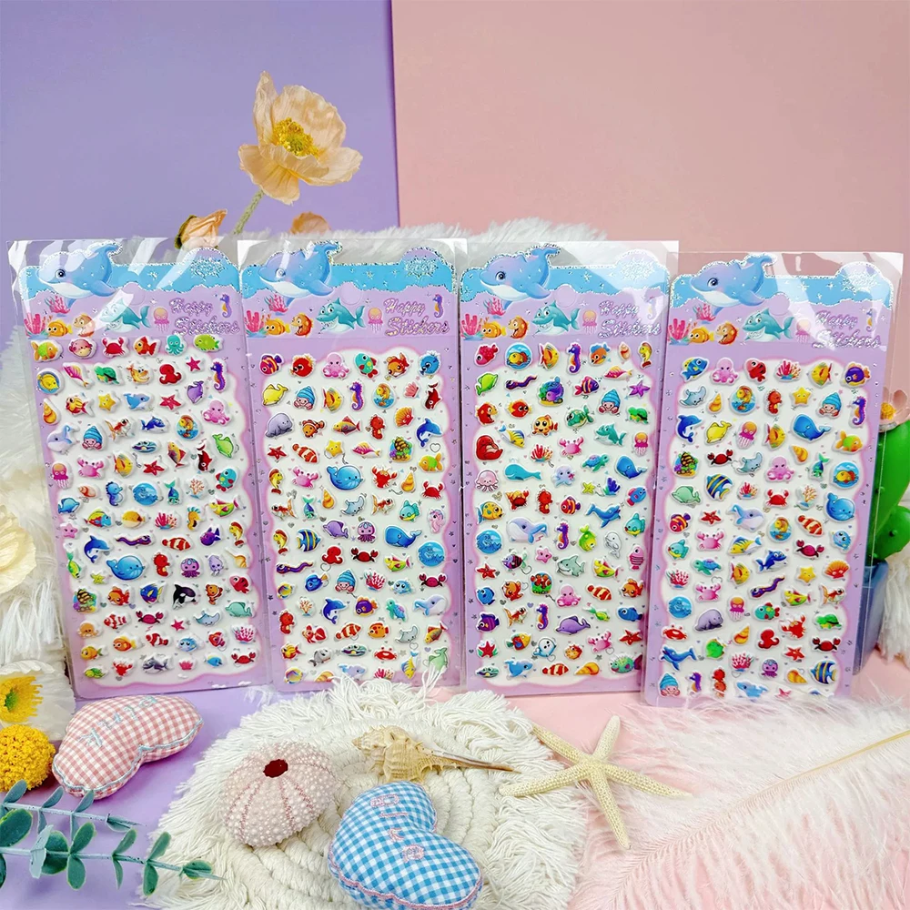 

4pcs Cartoon Cute Marine Animals Bubble Stickers Creative Funny Decal for Suitcase Notebook Handmade Decoration DIY Gift Sticker