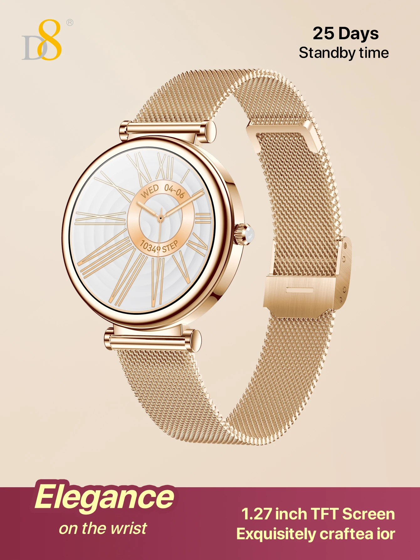 

D8 Smart Watch for Women, (Answer/Make Calls), Smartwatch for Android and iOS Phones 1.19'AMOLED Display,100+ Sport Modes IP6