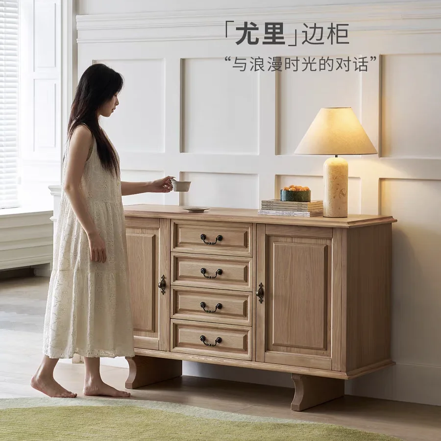 خزانة طعام ذات خزانة تخزين من الخشب الصلب لغرفة المعيشة للشقق الصغيرة المصممة القديمة الوسطى #4