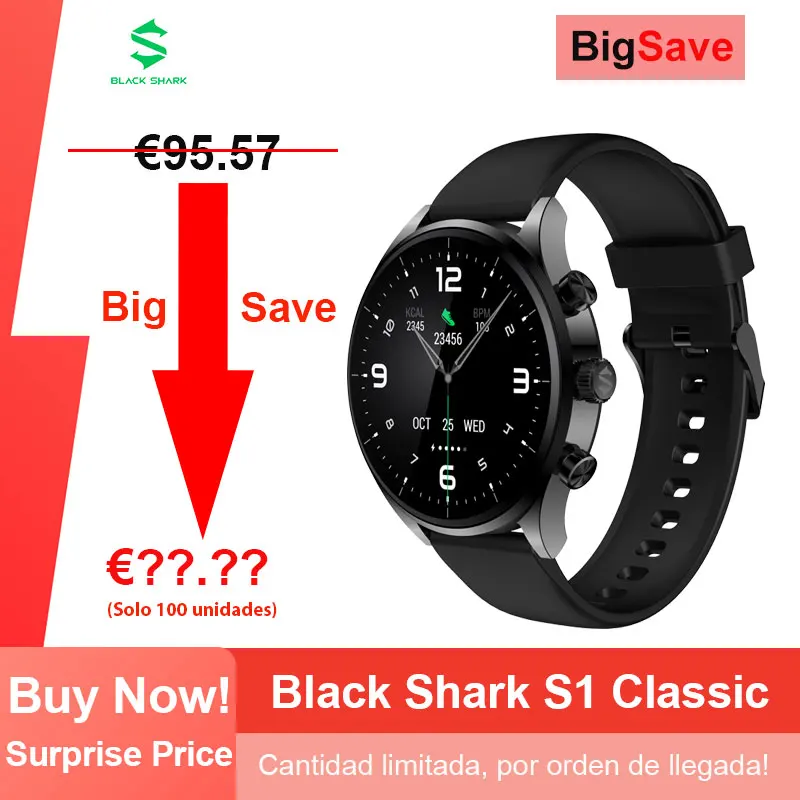 Black Shark S1 Classic Smart Watch, Game Health Monitoring, Bluetooth Calling, 1.43'' AMOLED 466×466 pixel, 3 Buttons Watch