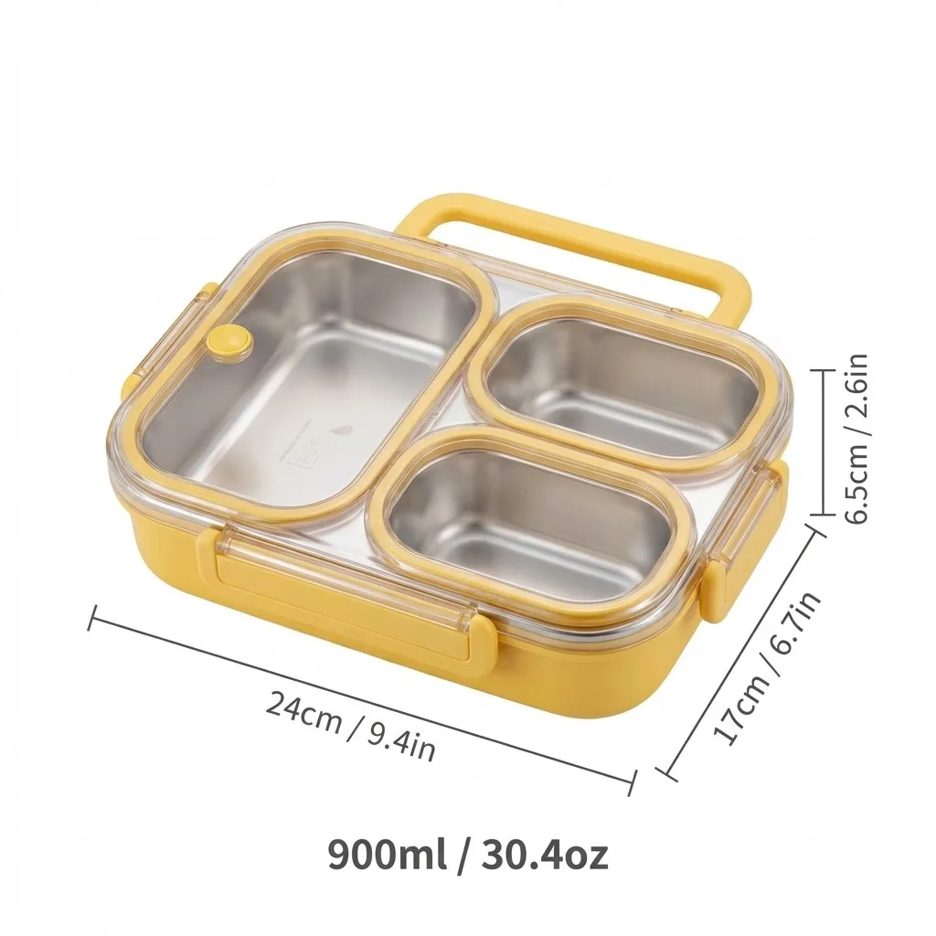 3/4 Grids 304 Roestvrijstalen Lunchbox Draagbare Grote Capaciteit Lekvrije Verdeelde Bento Box voor Studenten Volwassenen Magnetronbestendig