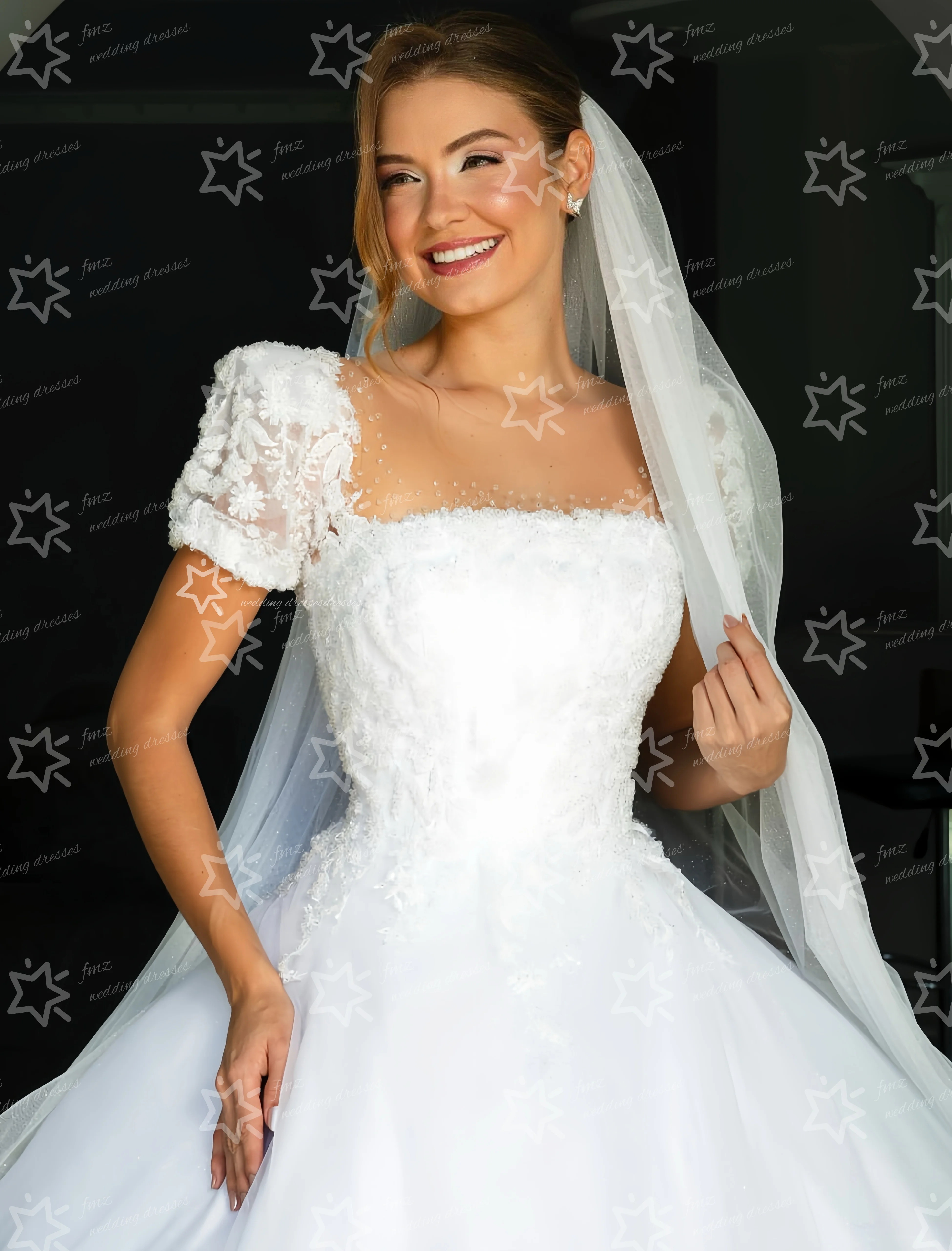 Customzied spoon collar short-sleeved Ball Gown elegant wedding dress vestidos de novia amanda novias amanda novias official