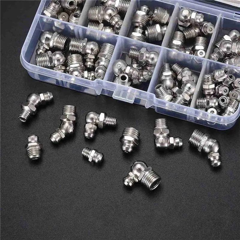 A25F-180Pcs Metric Grease Fittings Kit, M6 M8 M10 45 90 Degree Hydraulic Grease Zerk Assortment For Angled Grease Mechanical