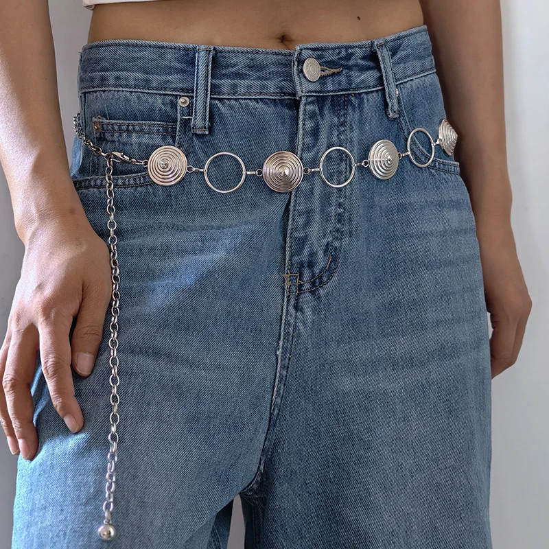 เข็มขัดโซ่สไตล์พังก์แบบหมุนได้สำหรับผู้หญิง ชุดเดรสโบฮีเมียน เสื้อครอปท็อป บิกินี่ เอวเซ็กซี่ เครื่องประดับเอวระดับไฮเอนด์