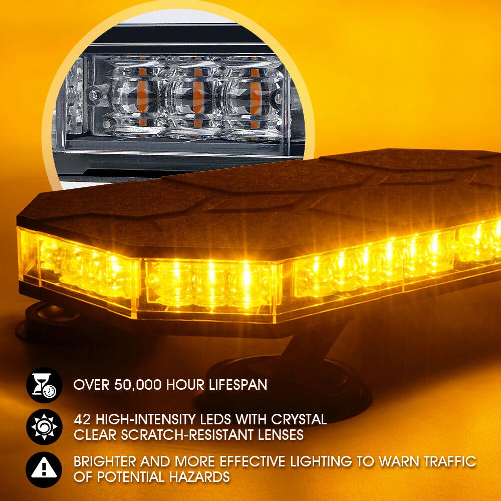 For Police Truck Ambulance Snow Plow 42 LED Car Roof Top Strobe Lights Emergency Warning Safety Beacon Magnetic Mount 38 Modes