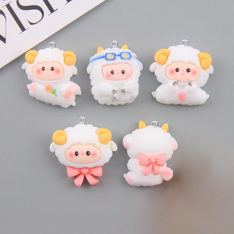 10Pcs Cute Animals Sheep Charms For Earrings Keychain Jewelry Making Cute Pendants Flatback Patch for Fridge Magnet C947