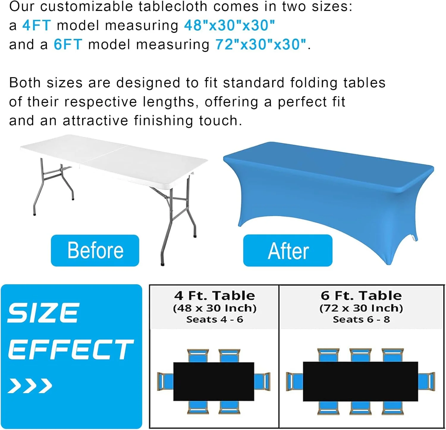 Custom Tablecloth Personalized Spandex Tablecloth with Bussiness Logo Text Photo Image Washable Covers Fitted Events Stretch