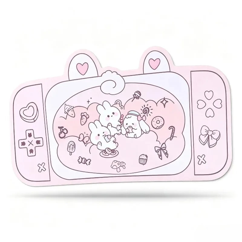 Large Kawaii Pink Rabbit‑Ears Waterproof Nonslip Gaming Mouse Pad For Laptop Desktop Home Office Table Accessories For Gamers