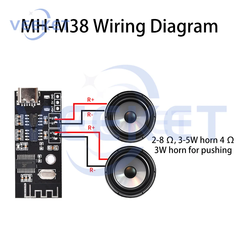 MH-MX38 Wireless Bluetooth 5.1 Audio Receiver Module Type-C Port Stereo Sound Amplifier Board For Audio DIY Modifications 5V 5W