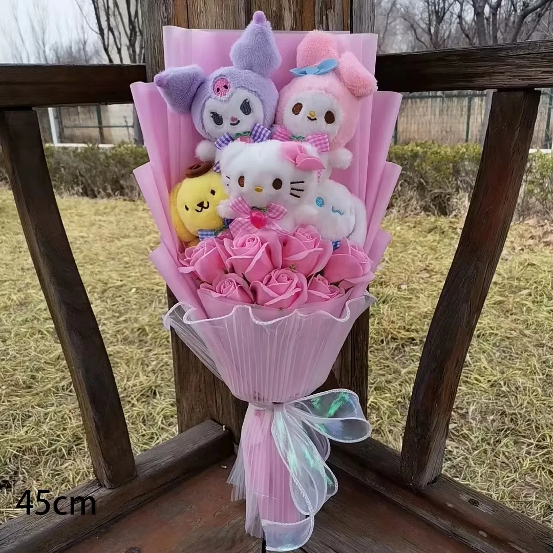 

Animation Derivatives Bouquet Kuromi Hello Kitty My Melody With Rose Bouquet Cinnamoroll Valentine's Day Birthday Gifts