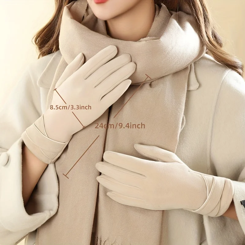 Elegant cross-cuff gloves, short, simple, thick, warm, touchscreen gloves, autumn and winter cold-proof, windproof cycling gloves