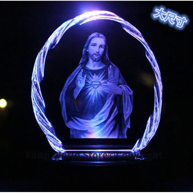 

GOOD # 20CM Large # HOME family TOP efficacious Talisman Christianity Jesus Christ Sacred Heart 3D Crystal statue sculpture