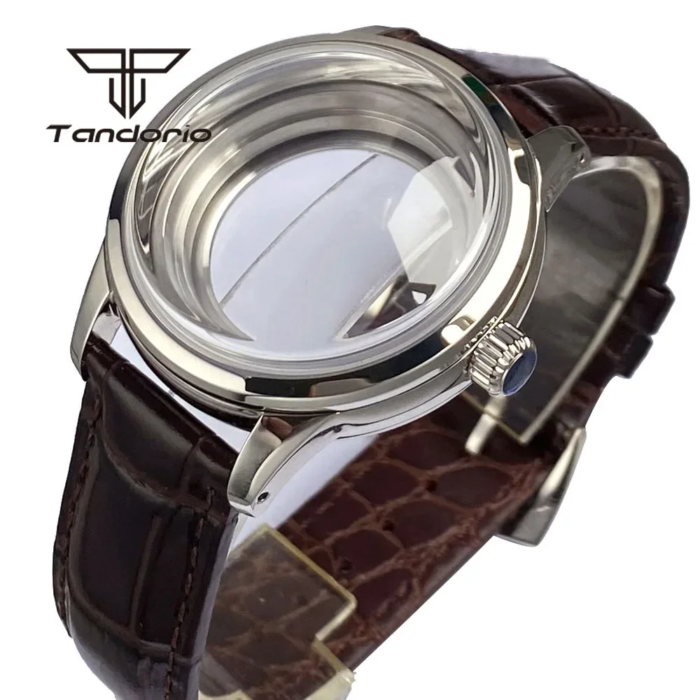 Kopułkowy szafirowy kryształ 40mm etui na zegarek nurkowy przezroczysty tył 20bar skórzany pasek pasuje do NH34 NH35 NH36 ETA2824 PT5000 mechanizm automatyczny