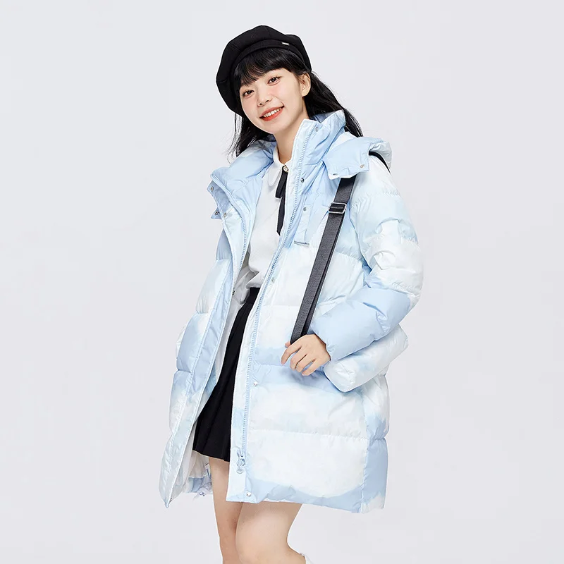 Semir Down Jacket Women Mid-Length Full Printed Loose Sweet 2023 Winter New Gentle Hooded Thick Coat