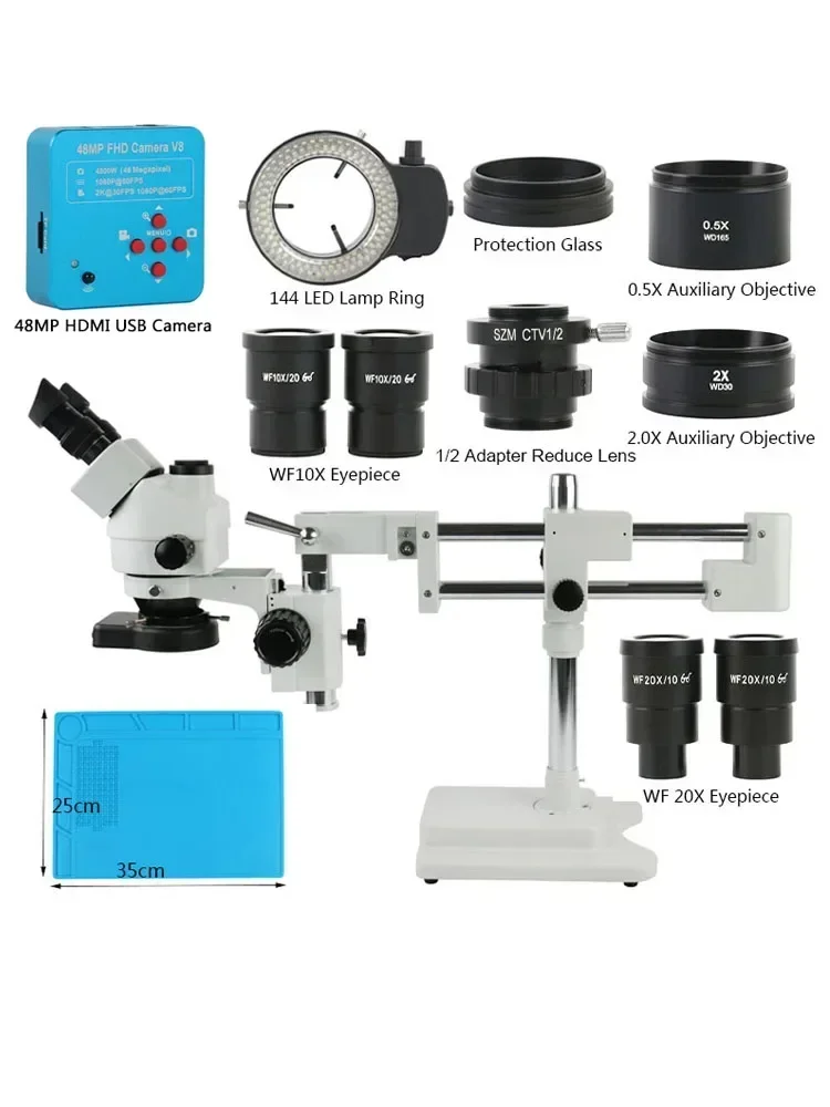 3,5X 7X 45X 90X Trinokular Stereo Mikroskop Doppel Boom Stehen Zoom Simul Brenn + 48MP Kamera Mikroskop Für Industrielle PCB Reparatur