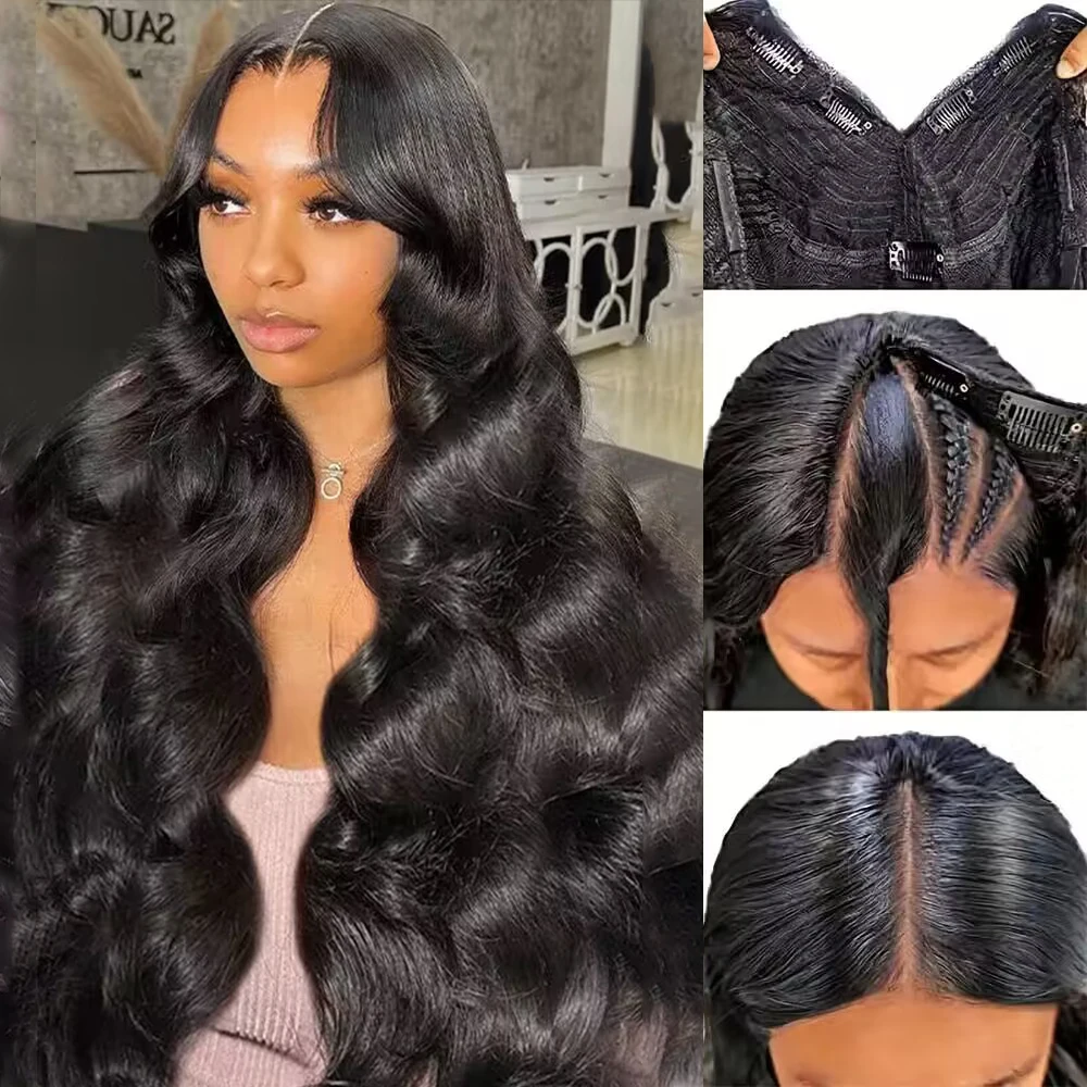 30Inch Body Wave V Part Wig For Women Brazilian Hair Natural Color Human Hair Wigs V Shape Wigs