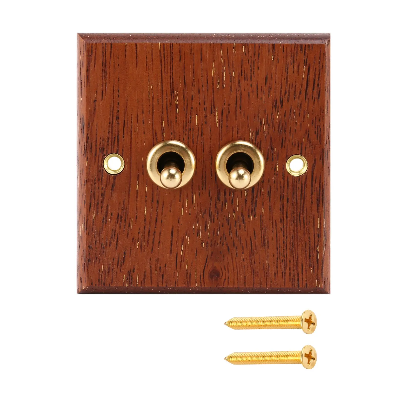 86 Type Solid Wood Panel Switch Wall Light Retro Brass Toggle Switch Wood Grain Electrical Switch Socket 2- Switch