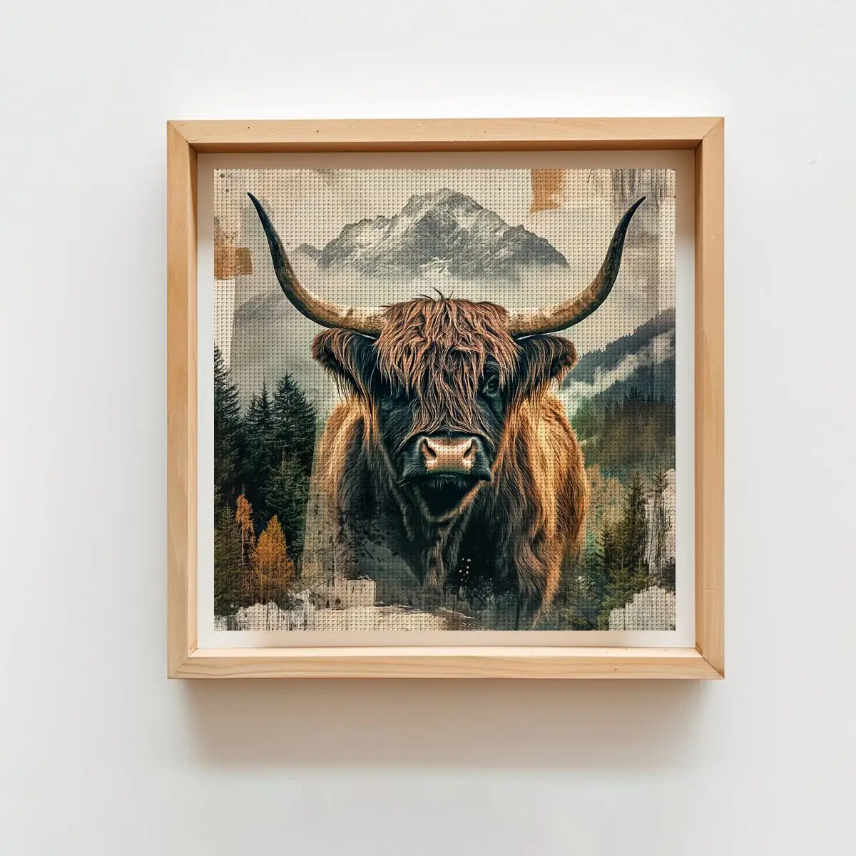 1pc 40X40CM/15.74inch Highland cattle Stamped Cross Stitch Kit DIY Kit 11/14CT DIY Embroidered Set DIY Cross-Stitch Set