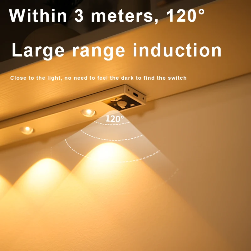 LED Intelligent Wireless Long Strip Body Sensor Lighting Bedroom Night Light USB Charging Electromagnetic Suction Cabinet Light