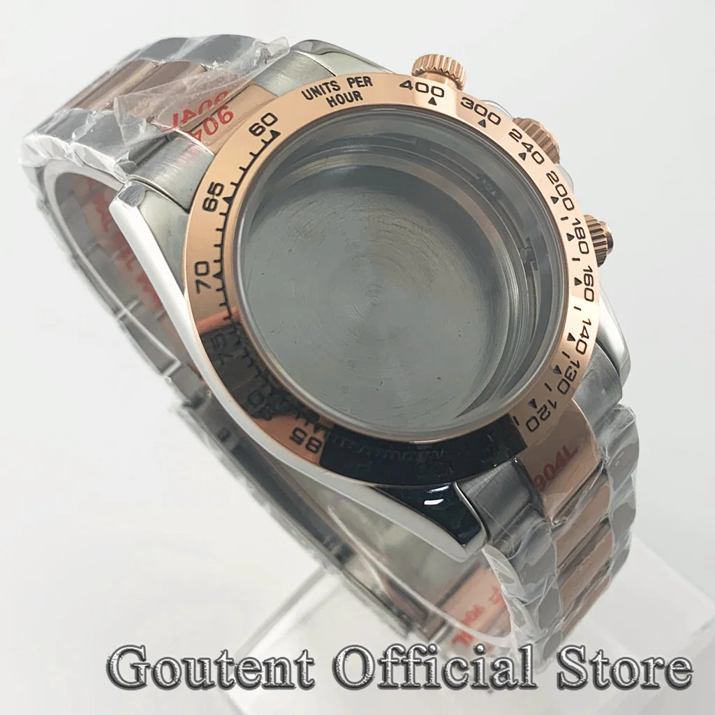 Imagem -02 - Goutent-rose Gold Sapphire Crystal Quartz Ver Case Assista Acessórios Movimento Mãos 39 mm Vk63 Vk64