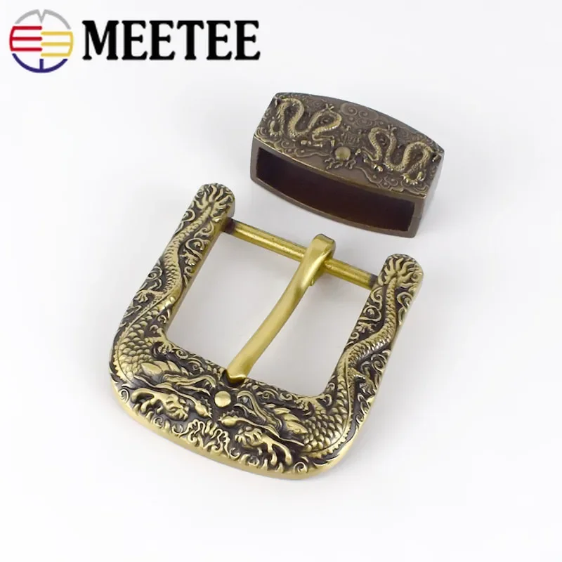 Meetee 40mm Vintage Dragon Solid Brass Belt Buckle Metal Pin Buckles Loop for 37-38mm Belts DIY Leathercraft Accessories YK169