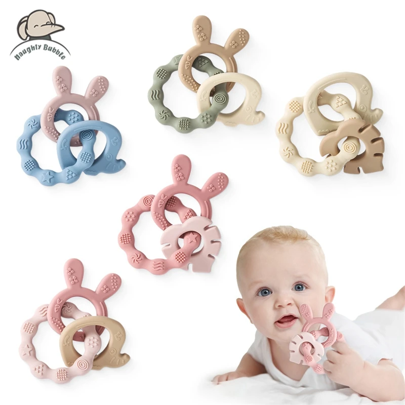 

1Pcs Baby Silicone Teether Ring BPA Free Rattles Bracelet Food Grade Newborn Baby Accessories Cartoon Silicone Teething Toys