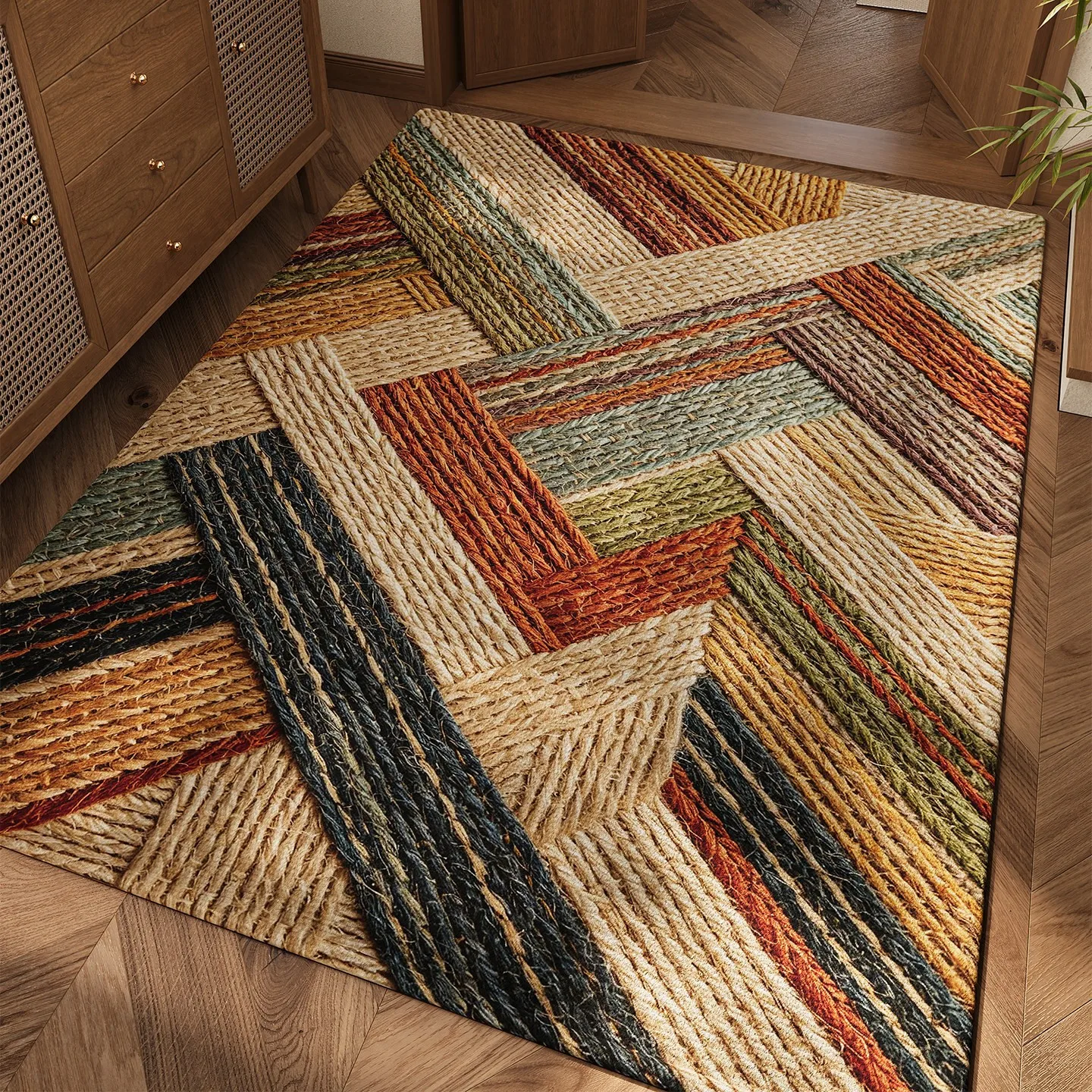 Linen Entrance Door Foot Mat Vintage Non‑Slip Dust‑Absorbent Bath Mat Living Room Rugs Indoor Hallway Rugs Home Decoration