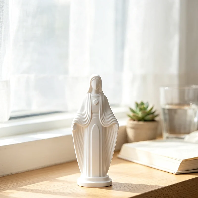 Minimalist Virgin Mary Sculpture 3D Print Faceless Blessed Mother Statue Catholic Religious Figurine Sacred Home Shelf Decor
