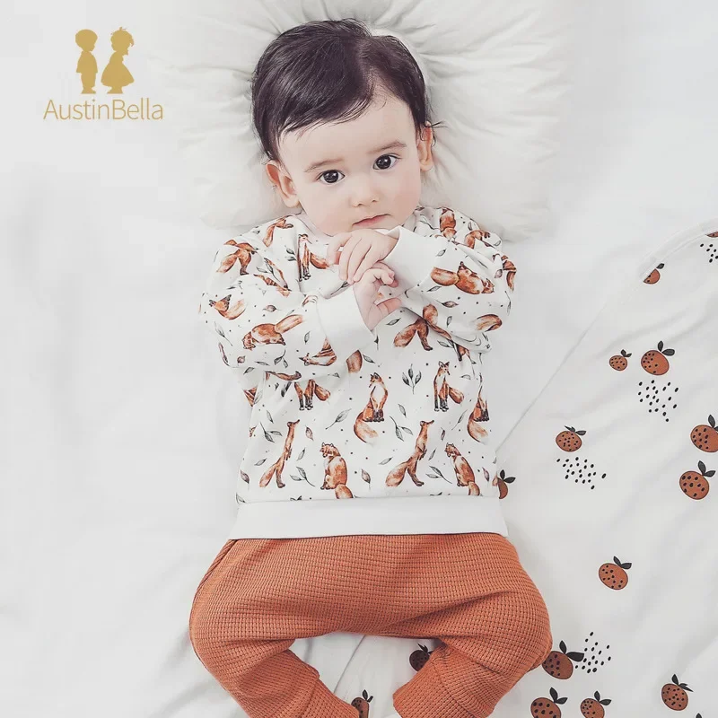 Organic Cotton Ins Newborn Baby\'s Clothes Spring Autumn Long Sleeve T-shirt Baby Tops Pure Cotton Soft Fox Printed T-shirts