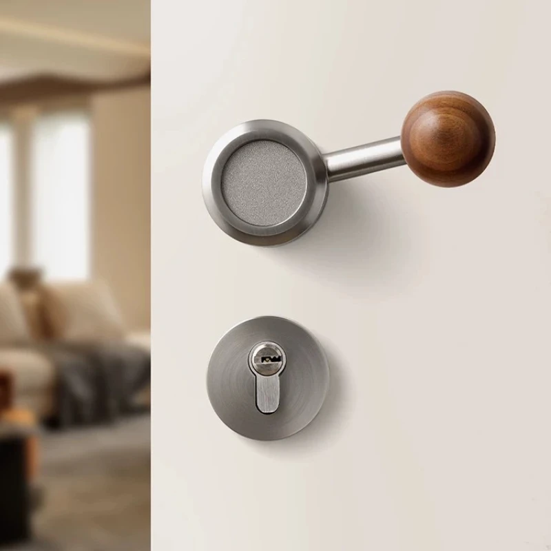 Medieval style bedroom door lock indoor door handle household room magnetic suction silent spherical wooden door lock silver