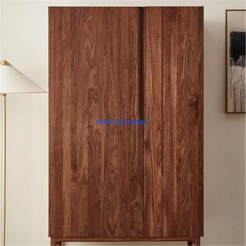 Schwarzer Walnuss-Kleiderschrank aus massivem Holz, Zuhause, Schlafzimmer, zweitüriger Kleiderschrank, nordischer leichter Luxus-Kleiderschrank mit Doppeltür
