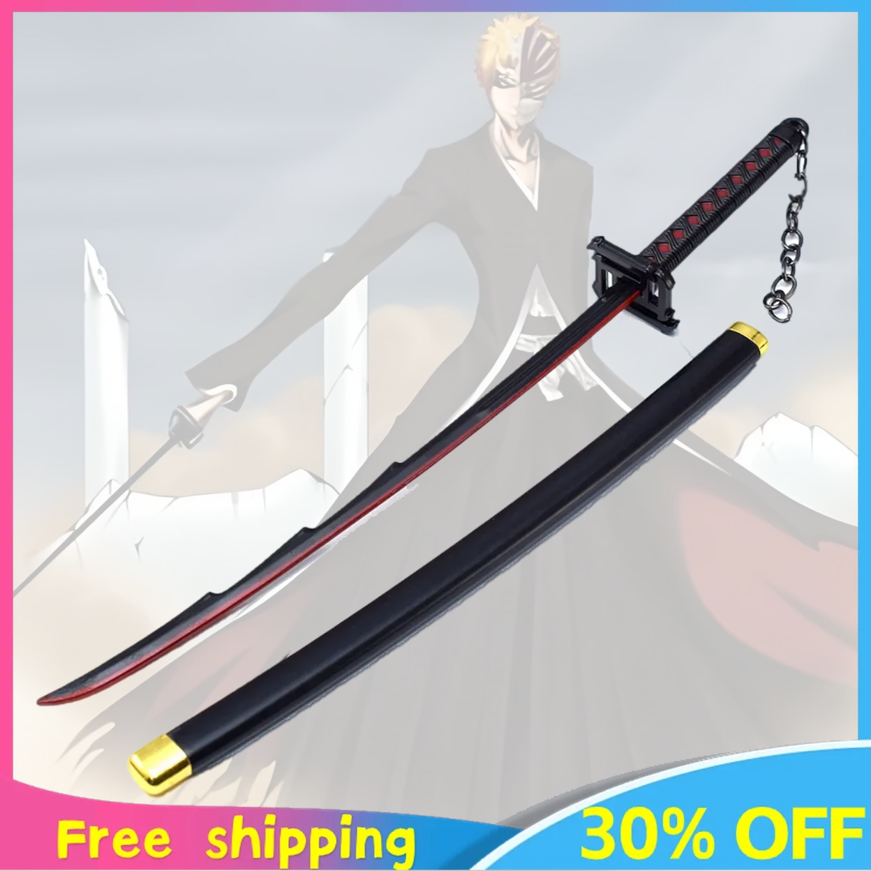 26cm BLEACH  Kurosaki Ichigo Ban Kai Zangetsu Metal Model Peripheral Butterfly Knife Melee Anime Action Birthday Gift Toys Game