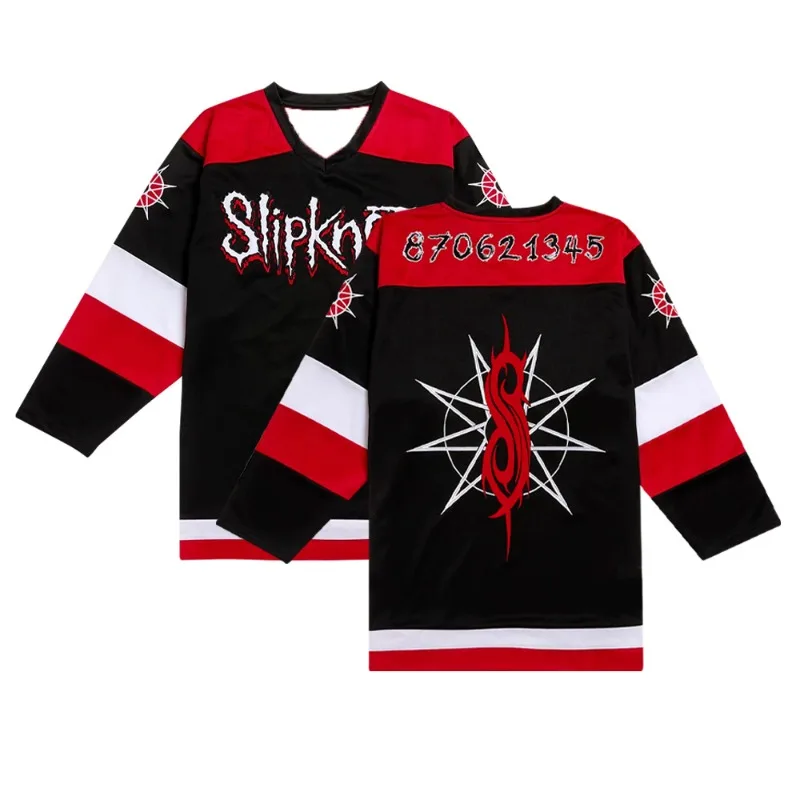 9 Point Star Hockey Jersey SlipknotRock Band MERCH Sportswear Unisex Breathable TOP V-neck Long Sleeve Groove Metal Mesh Jersey