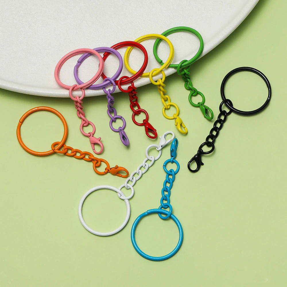 10pcs 25mm Colored Keyrings With Chains Lobster Clasps For DIY Jewelry Making Key Ring Connector Hooks Bags Buckle Accessories