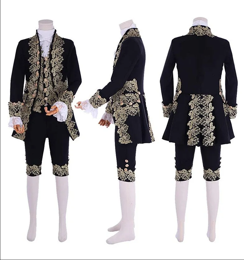 European  Medieval King Prince Costume ROCOCO Style Embroidery Jacket Blazer Pants Jabot tie Set Deluxe Stage Cosplay Suit