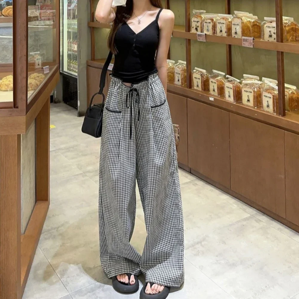 أسود ارتفاع الخصر واسعة الساق عارضة واسعة الساق Microelasticity البوليستر النسيج S-XL حجم العلامة جميع الفصول ارتداء اليومي