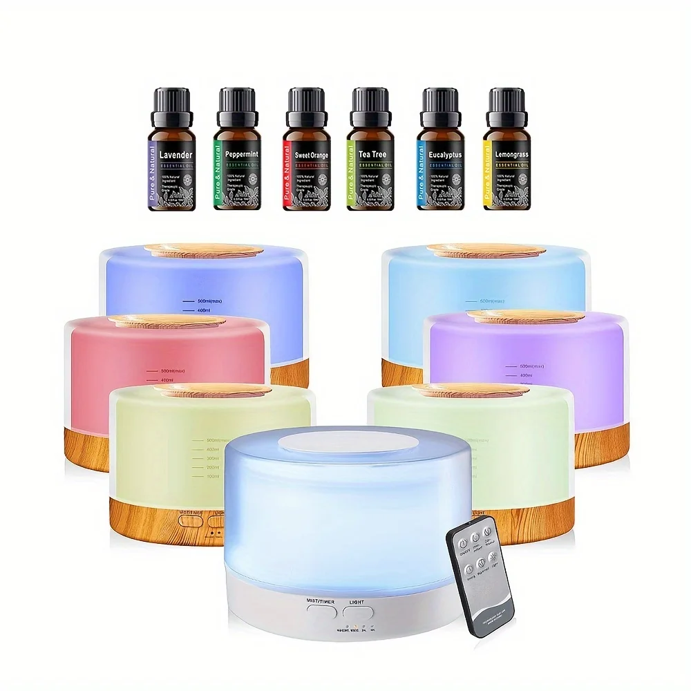 آلة الروائح بالموجات فوق الصوتية 16.91 أونصة - موزع روائح الزيوت العطرية، مرطب الهواء، منقي الهواء، ناشر رائحة مع 7 ألوان LED