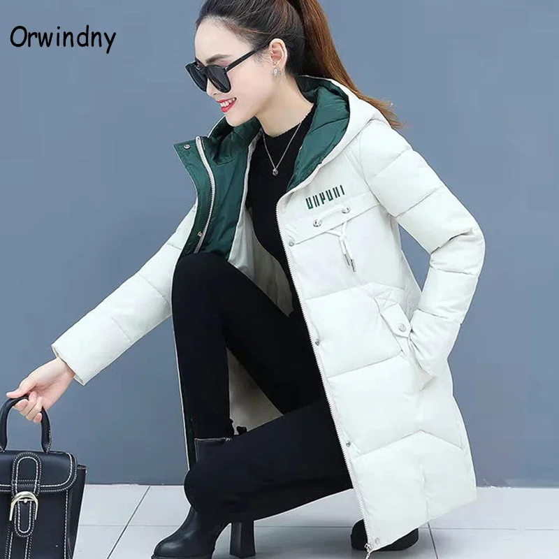 Orwindny-Parkas de capuz grosso feminino, Jaqueta amaciada, Parka longa, Casaco feminino, S-3XL, Novo, Inverno