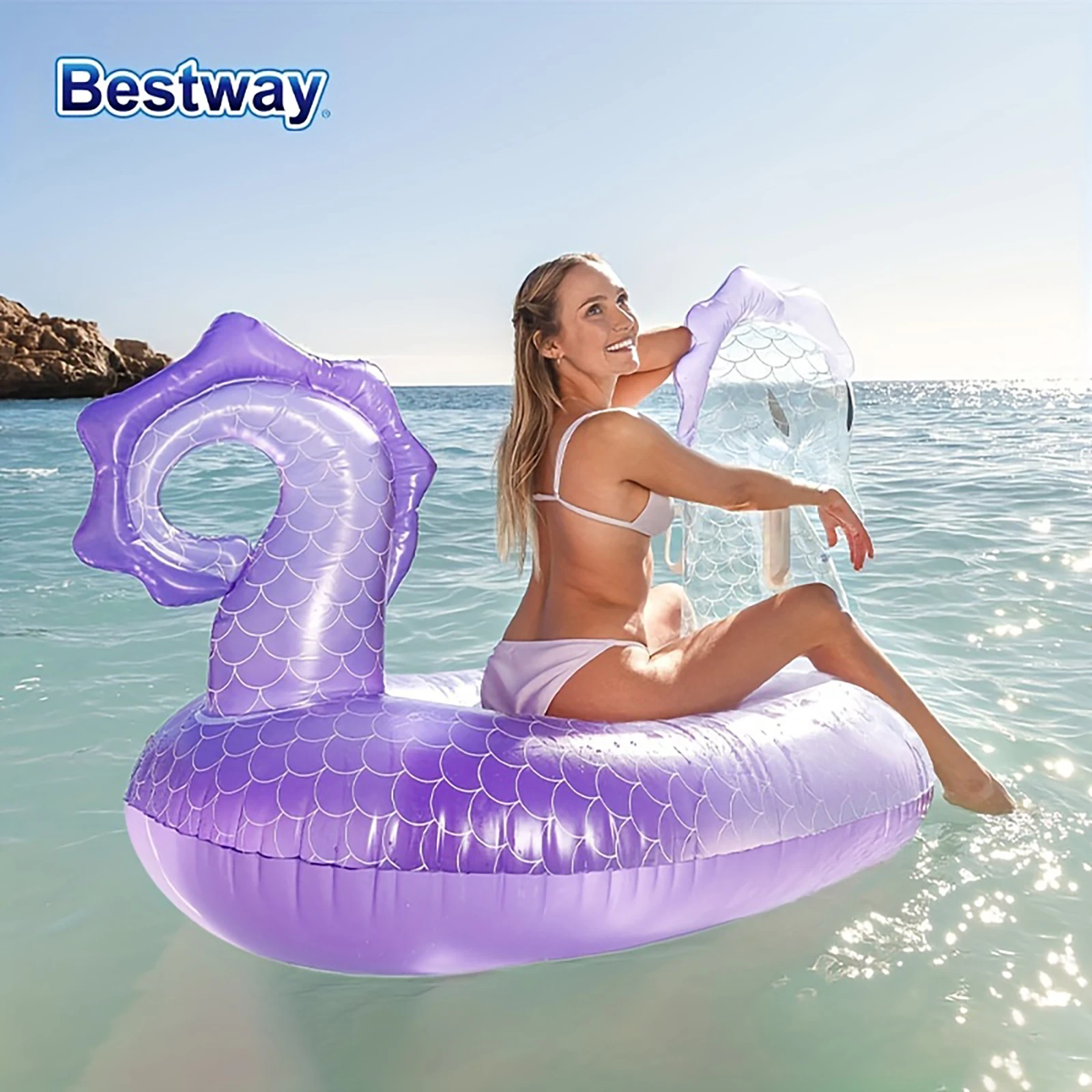 Bestway 41505 1PC Inflatable Pool Float Seahorse with Handrail, Inflatable Pool Float, Seahorse Inflatable Pool Float