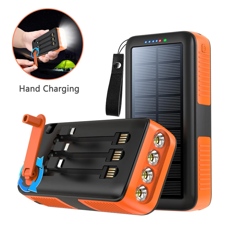 

Hand Crank Solar USB C Power Bank 61200mAh Powerbank for iPhone 15 Huawei Xiaomi Portable Solar Charger with Light Spare Battery