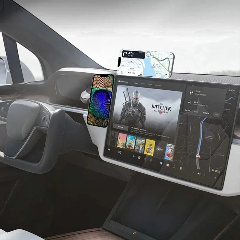 Magnetic Car Phone Holder for IPhone 14 13 12 Metal Expansion Bracket Slim Foldable Laptop Monitor Screen Side Mount Phone Stand