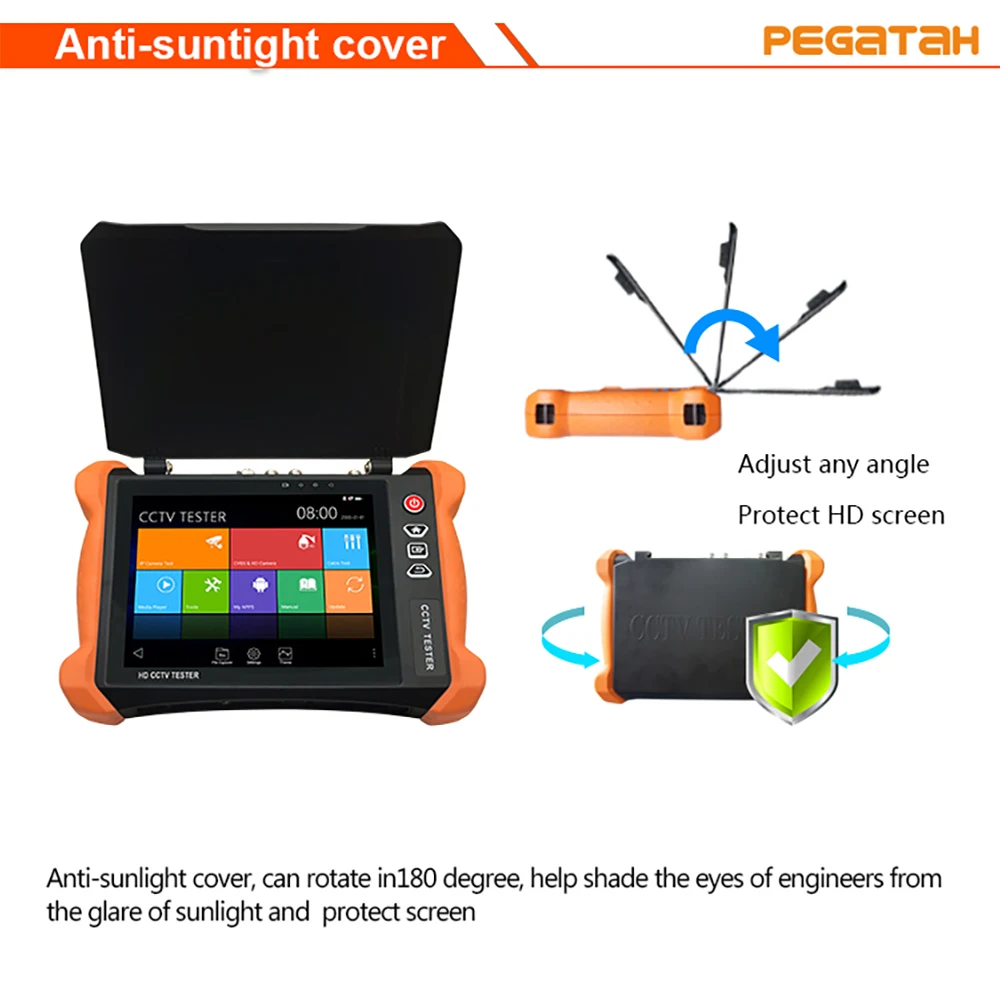 جهاز اختبار CCTV صناعي 8 بوصة، قوة تشخيصية الكل في واحد لأنظمة IP/Coax/التناظرية، سرعة شبكة كاميرات TVI/CVI/AHD