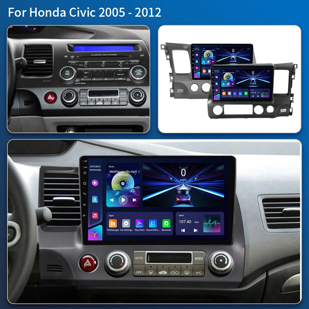 2 Din автомобильный радиоприемник Android 14 для Honda Civic 2005-2012 мультимедийный видеоплеер 4G Carplay авто стерео GPS навигация головное устройство