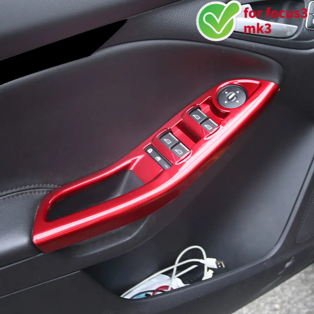 For Ford Focus 3 MK3 2015-2018 Car Door Interior Armrest Window Panel Decorative Sticker 4Pcs