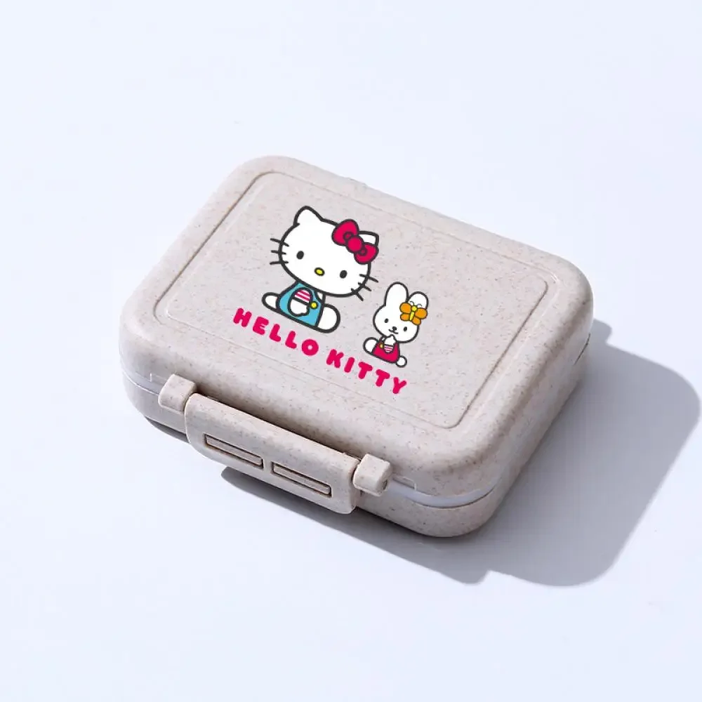 Sanrio Hello Kitty Cartoon Pill Cases Kawaii Moisture Proof Seal Ring Pills Organizer Case 3 Grids Travel Waterproof Pill Box