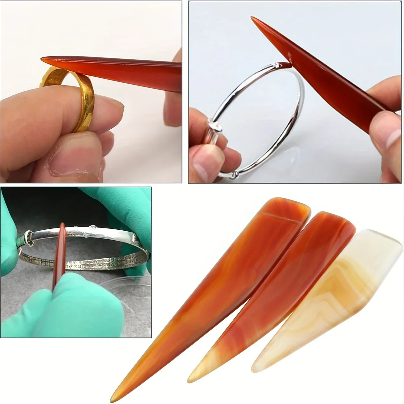 1pc Natural Agate Knife Burnisher 7-18cm Jewelry Polishing Tool for Gold Silver Copper Rings Bracelets Versatile Burnishing Tool